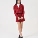 Áo Khoác Dạ Kẻ Nữ 2 Lớp Cổ Vest Dáng Ngắn