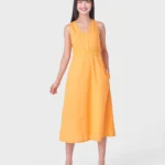 Váy liền nữ vải line cổ tim sát nách có chun eo