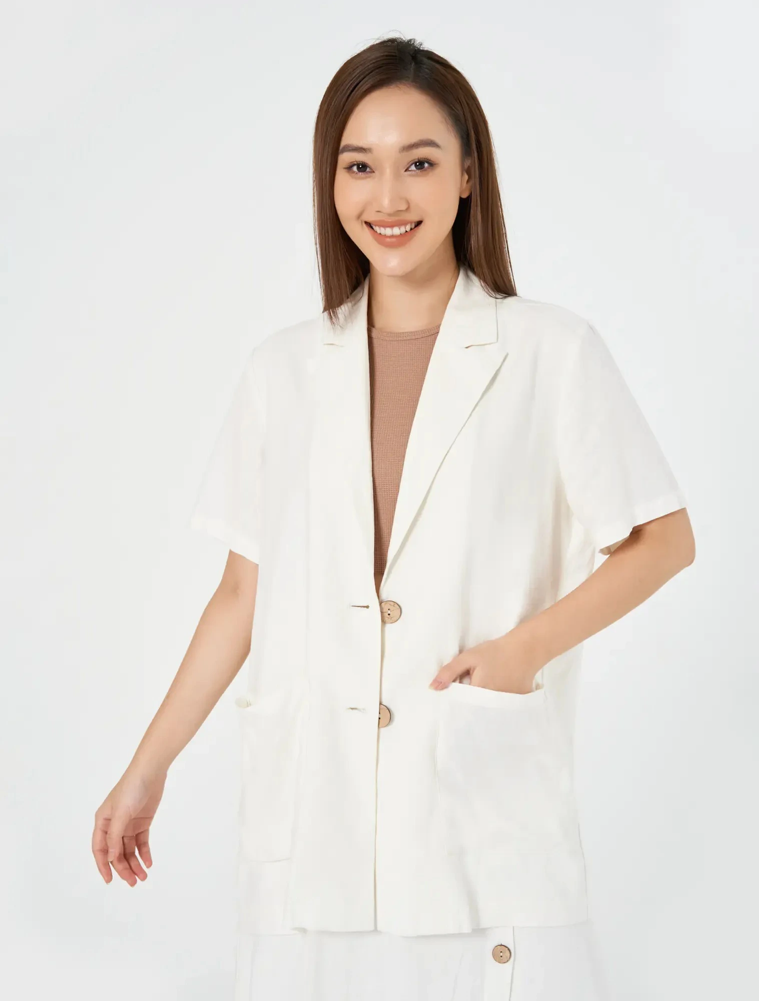 Áo Khoác Dạ Kẻ Nữ 2 Lớp Cổ Vest Dáng Ngắn - Ảnh 2